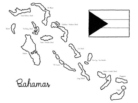 Bahamas Country Map Flag Vector Illustration Hand Drawn Cartoon Artのイラスト素材