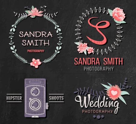 Set of retro photo logos. Wedding photography collection. Brandのイラスト素材