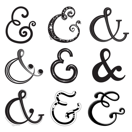 Collection of doodle ampersands for wedding letterpress invitation or designのイラスト素材