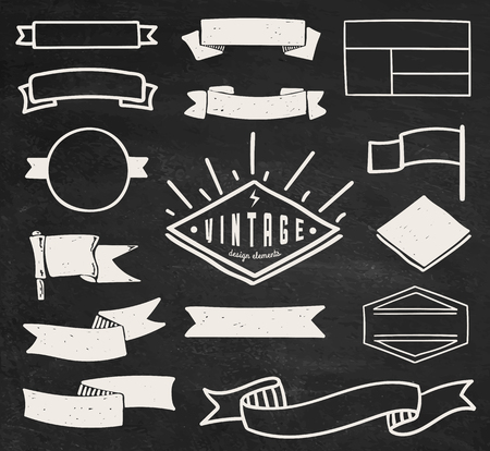 Set of chalk hipster vintage retro labels and logo on chalkboard backgroundのイラスト素材