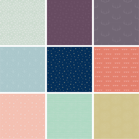 Set of 9 hand drawn doodle seamless patternのイラスト素材
