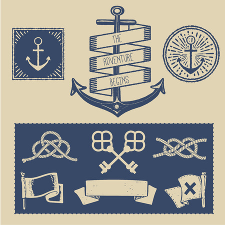 Set Of Vintage Retro Nautical Badges And Labelsのイラスト素材
