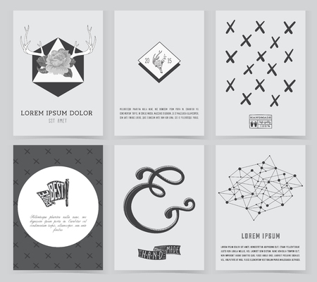 Collection of Cards or Brochure Design Templates. Black and white hipster design elements.のイラスト素材
