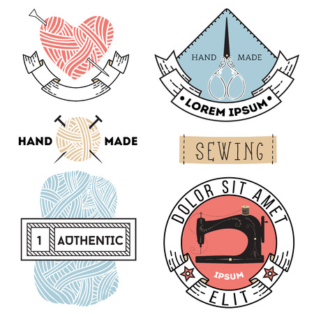 Set of vintage tailor and knitting labels and emblemsのイラスト素材