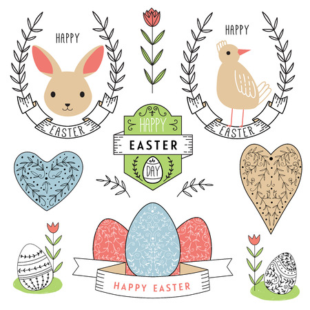 Easter scrapbook set - labels, ribbons and other elements. Vector illustration.のイラスト素材
