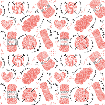 Seamless pattern with pink balls of yarn for knittingのイラスト素材