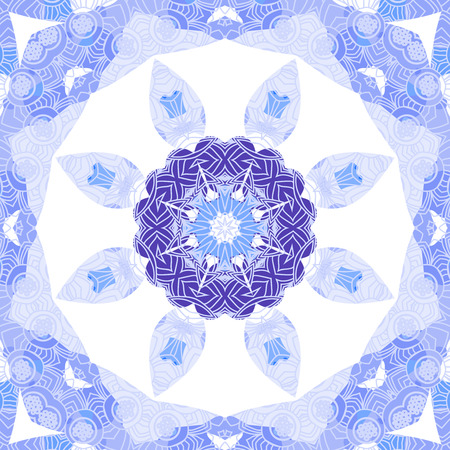 Purple and blue circle lace ornament snowflake or winter flower. Vector illustration seamless patternのイラスト素材