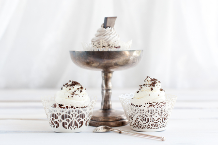 Delicious cupcakes with chocolate chipsの写真素材