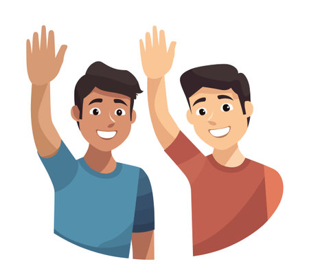 young men friends celebrating cartoon vector illustration graphic design vector illustration graphic designのイラスト素材