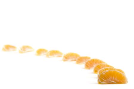 A row of christmas orange slices with white space at the top for textの写真素材