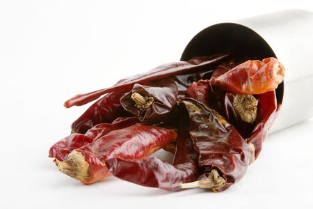 Dried large chillies in a can.の写真素材