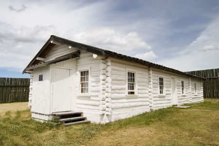building at the Cypress Hills Provincial Park R.C.M.P. fort, Saskatchewan, Canada.の写真素材