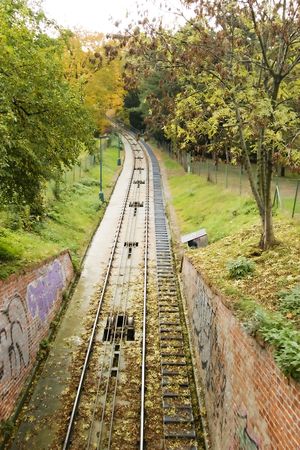 The funicular track up to the petrin tower in the town of prague.の写真素材