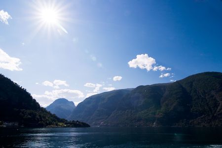 Aurlands fjord in western norway.の写真素材