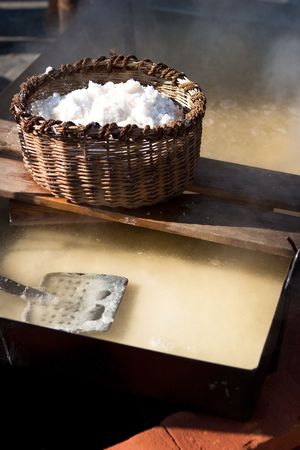 The production of natural sea salt from salt waterの写真素材