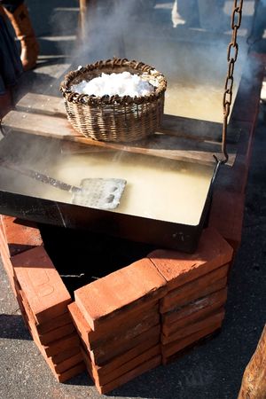 The production of natural sea salt from salt waterの写真素材