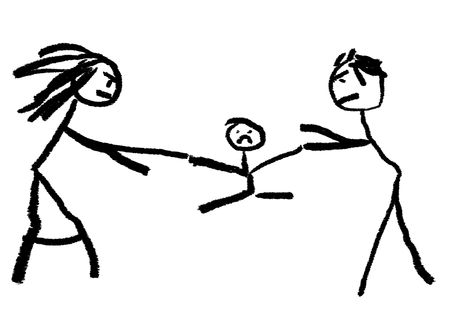 A childlike drawing illustrating divorce with the child be fought over in the middle.の写真素材