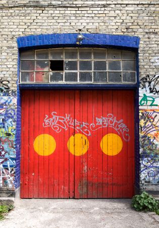 A door in Christiania - an area of Copenhagen, Denmarkの写真素材