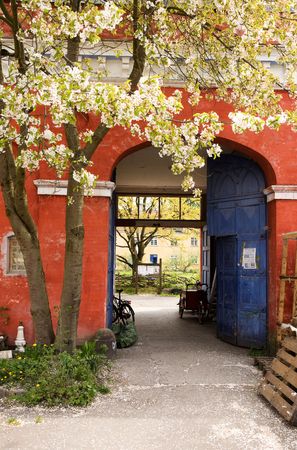 A door in Christiania - an area of Copenhagen, Denmarkの写真素材