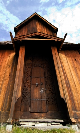 A medeival Door made of wood with carvingsの写真素材