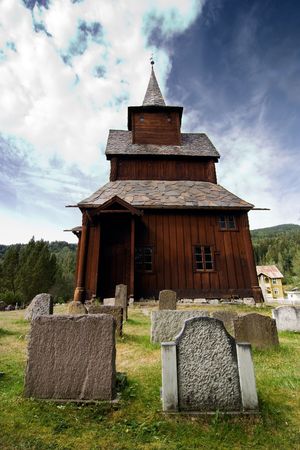 A stavechurch - stavkirke - in Norway located at Torpo built in the 13th century.の写真素材