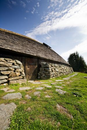 A viking longhouse on the coast of Norwayの写真素材