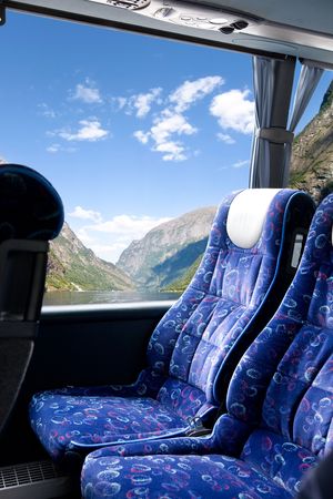 A fjord view from a busの写真素材