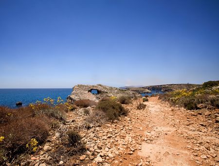 A dry dusty path on the island of Comino, Maltaの写真素材