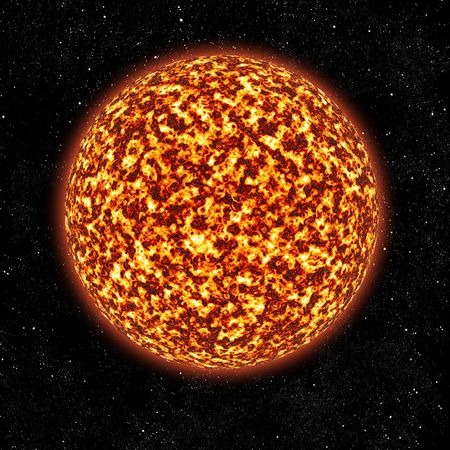 A 3D render of a sun in space