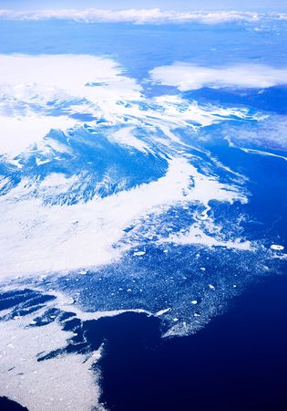 An aerial view of the Baffin Islands in Canadaの写真素材
