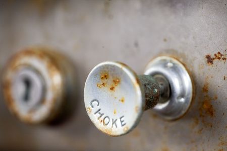 A steampunk style retro choke knob - shallow depth of fieldの写真素材