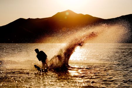 Silhouette of a water skierの写真素材