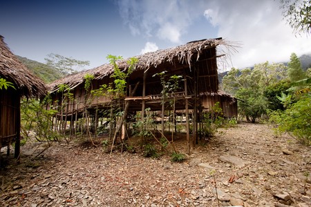 A traditional village hut in Papua, Indonesiaの写真素材