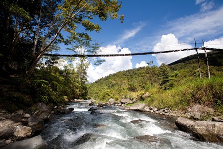 A hanging bridge over a montain stream