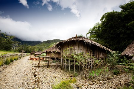 A traditional village hut in Papua, Indonesiaの写真素材