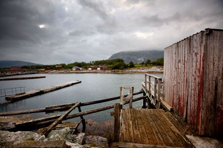 A detail of a small fishing village in northern Norwayの写真素材