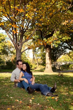 A couple in love in the parkの写真素材