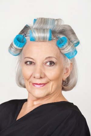 Woman With Hair Curlersの写真素材