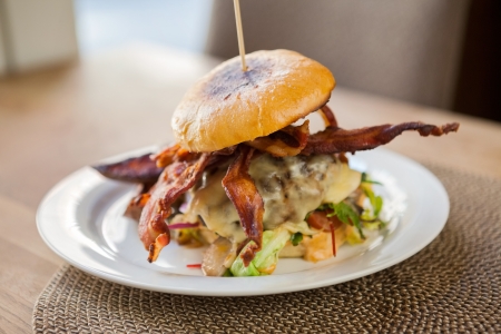 Delicious Bacon Burger On Plateの写真素材