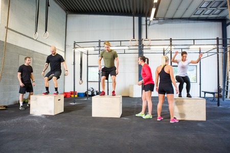 Athletes Practicing Box Jumpsの写真素材