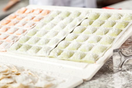Ravioli Pasta Arranged On Cutting Board