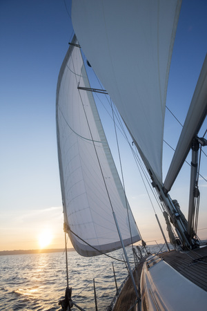 Sail Of Luxury Yacht In Open Seaの写真素材