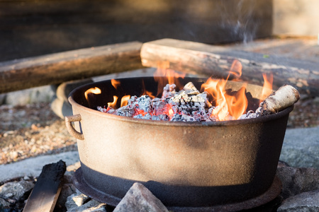 Hot Charcoal Fire Ready For Barbecue In Firepitの写真素材