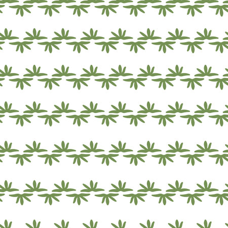 Seamless Pattern with Horizontal Stripes of Thymes leaves. Green Leaves On White Background.のイラスト素材