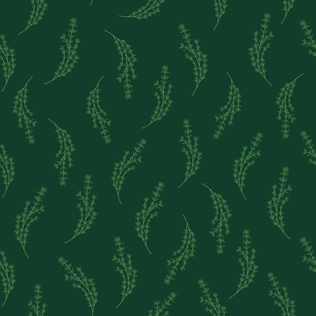 Seamless Pattern with Sprigs of Thyme on Green Backgroundのイラスト素材