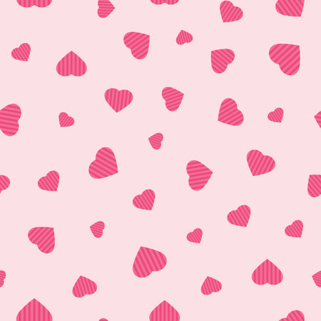 Valentines Day Pattern with Pink Striped Hearts. Seamless Background with Love Hearts.のイラスト素材