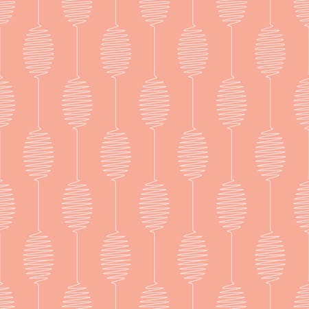 Vector Geometric Pattern with Connected Scribbled Ovals. Seamless Stripes of White Ovals on Melon color Background.のイラスト素材