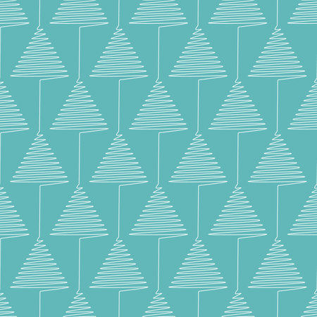 Vector Geometric Pattern with Connected Scribbled Triangles.Seamless Stripes of White Triangles on Pastel Teal Backgroundのイラスト素材