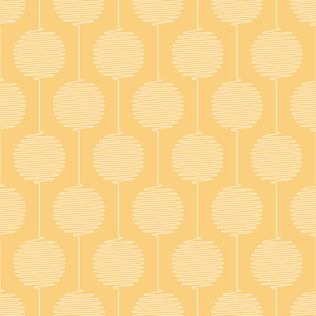 Vector Geometric Pattern with Connected Scribbled Circles. Seamless Stripes of White Circles on Pastel Yellow Backgroundのイラスト素材