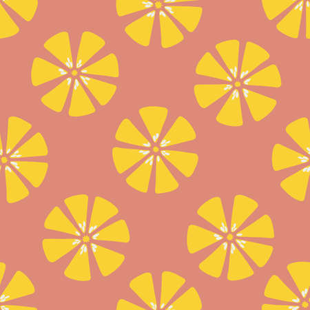 Lemon Slices on Rust Orange Background Texture.